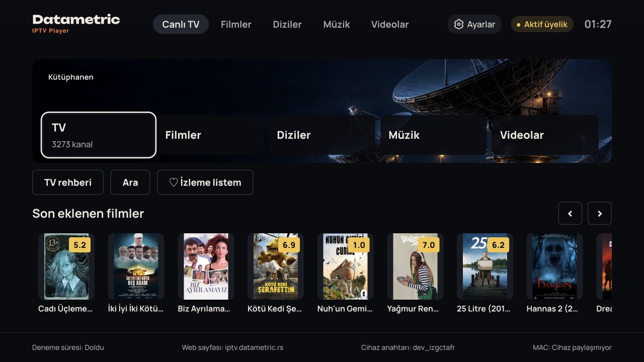 Datametric IPTV Player — Home